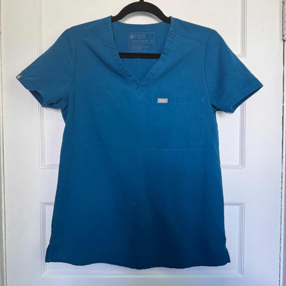 FIGS Technical Collection Casma Scrub Top Teal Blue V-Neck XS FW1000